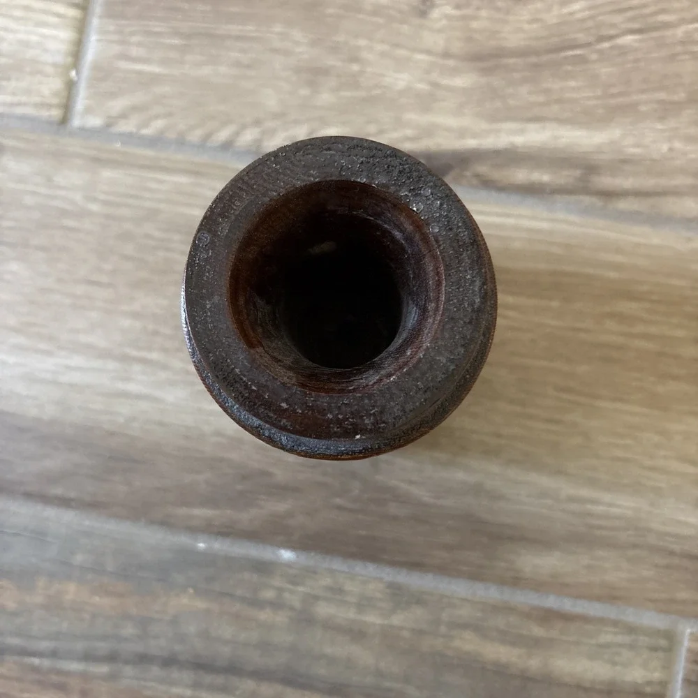 Vintage Wooden Jar Painted Brown Flowers Accent‎ 5